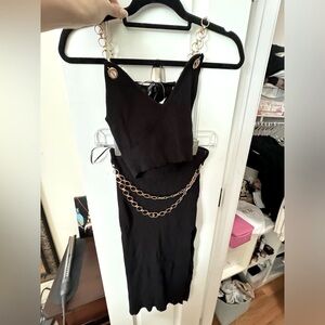Black two piece set with gold chain
